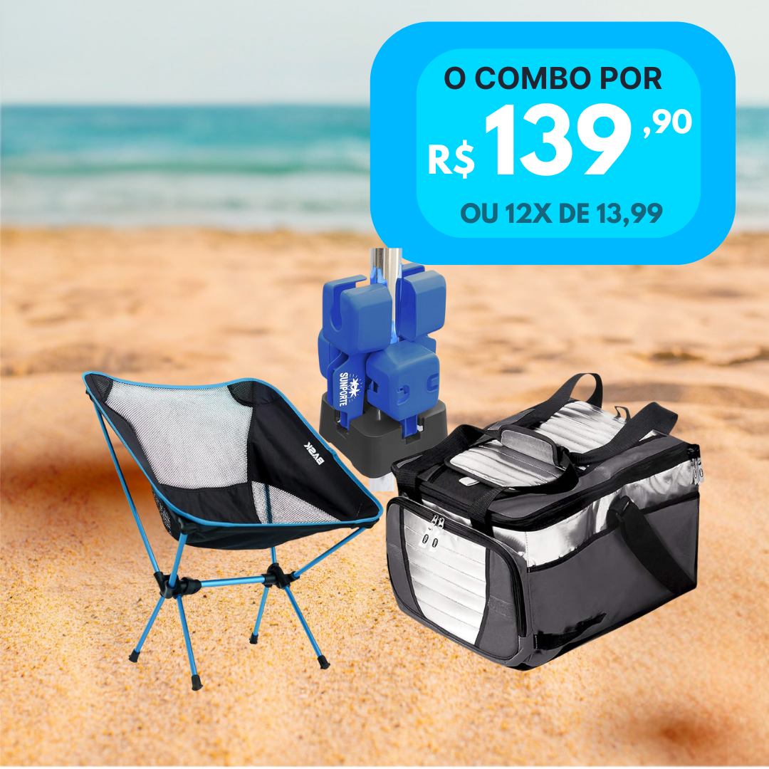 Kit de Verão: Suporte para Guarda-Sol + Cadeira Portátil Dobrável Bask + Ice Cooler de 36 Litros