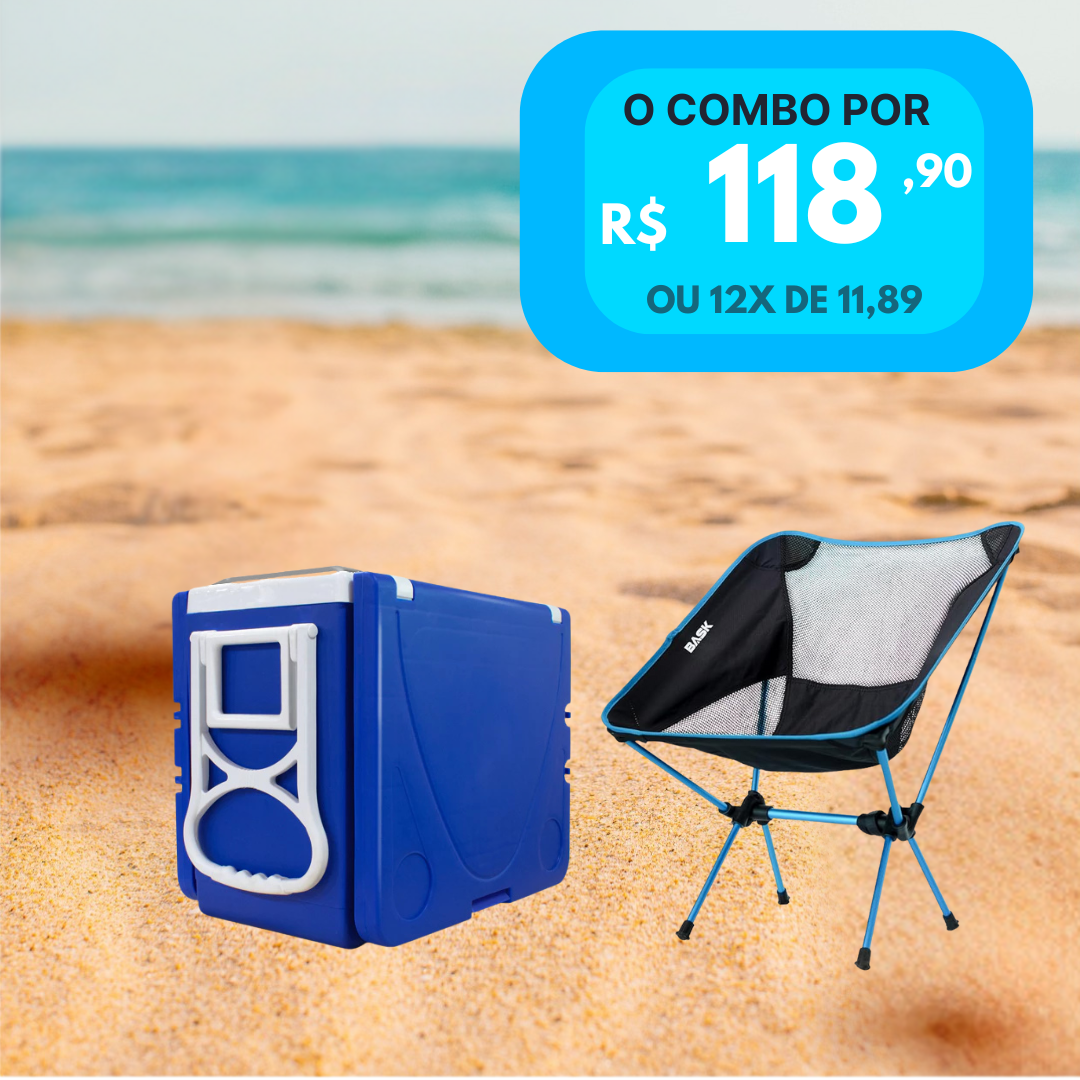 Kit de Verão: Cadeira Portátil Dobrável Ultraleve Bask + Super Caixa Térmica Cooler Multifuncional