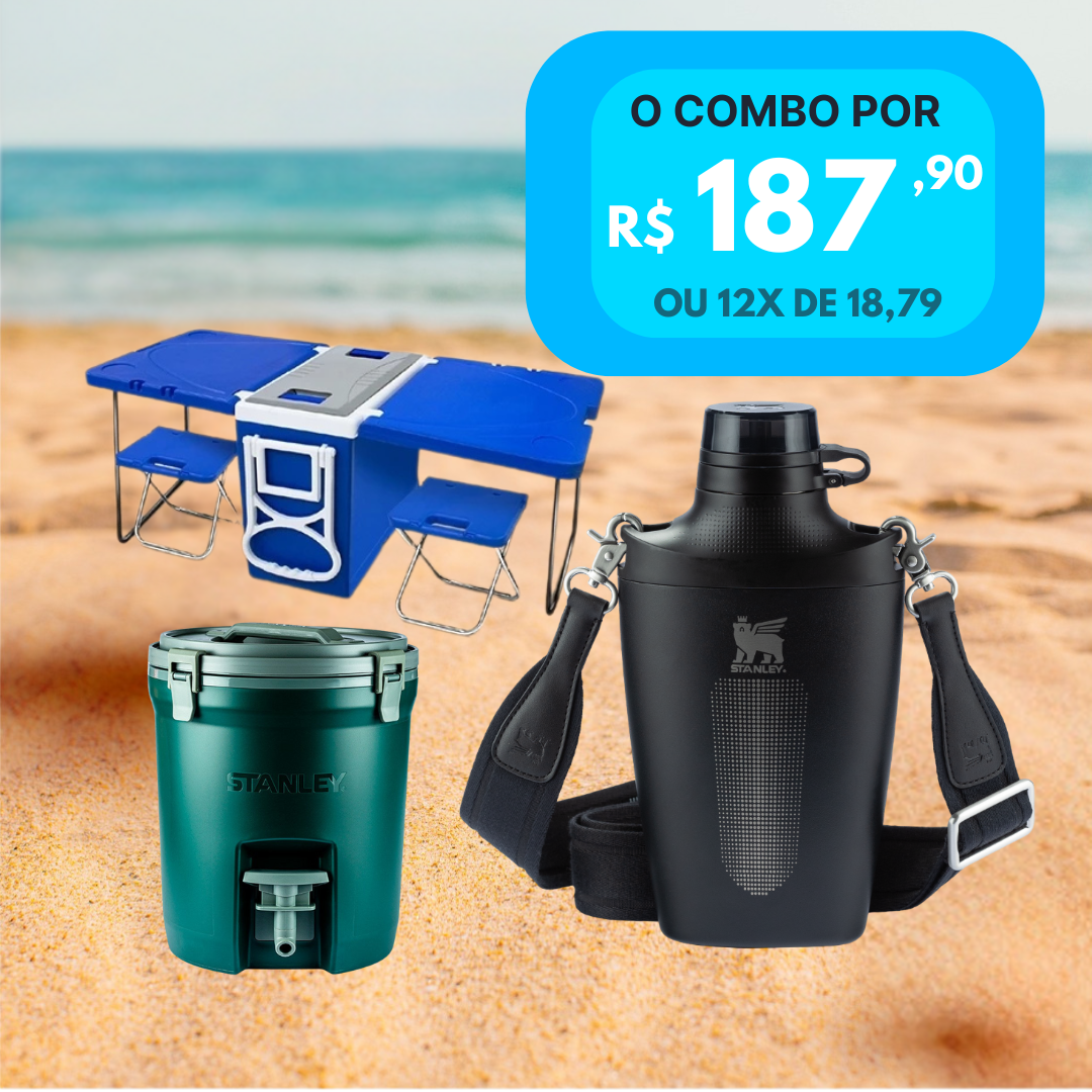 Pacote Completo: Super Caixa Térmica Cooler Multifuncional + Cross Bottle Stanley 680ml + Jug Térmica Stanley 7,5L