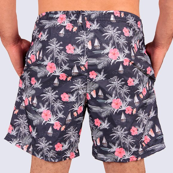 Short Praia Slim Floral Marinho