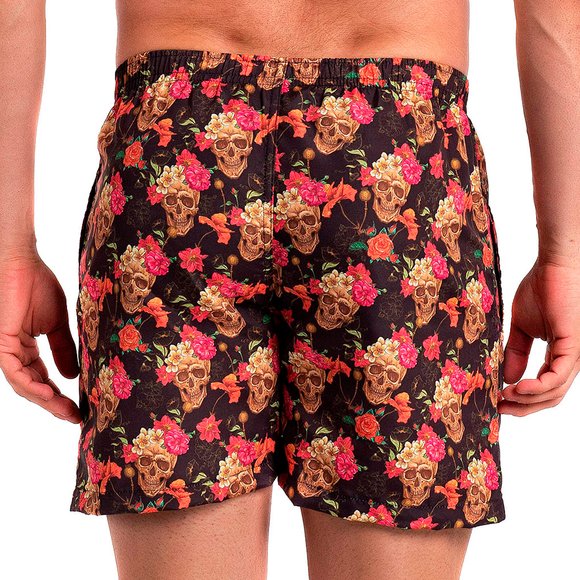 Short Slim Caveira Floral Preto